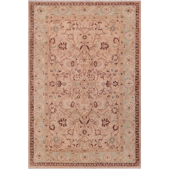 Boho Chic 1990's Pak-Persian Tan/Green Wool Rug - 6'1'' X 8'8'' For Sale - Image 9 of 9