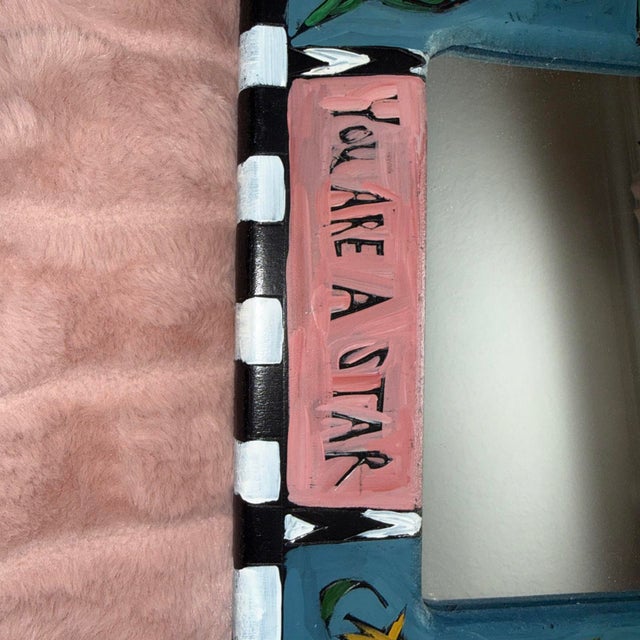 Beautiful Painted Artisan Mirror by Sticks by Sarah Grant, 1997, "You Are a Star" For Sale - Image 4 of 12