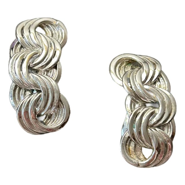 Vintage Monet Silver Tone Scroll Link Clip-on Earrings, A Pair For Sale