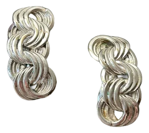 Vintage Monet Silver Tone Scroll Link Clip-on Earrings, A Pair