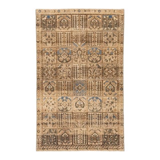 Vintage Hand-Knot Wool Grid Motif Area Rug in Earthy Tones & Slate Blue Accents For Sale