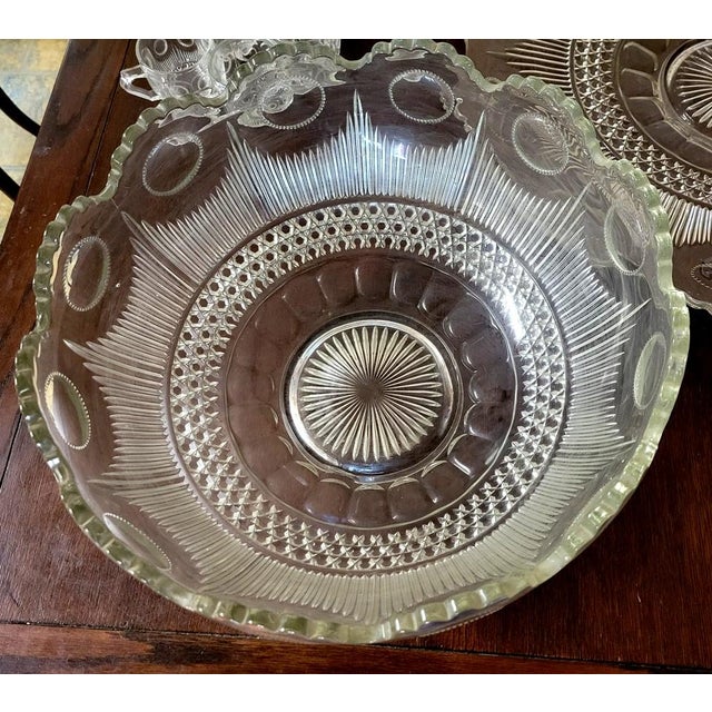 1910 Manhattan American Glass Punch Bowl With Underplate and Cups Set