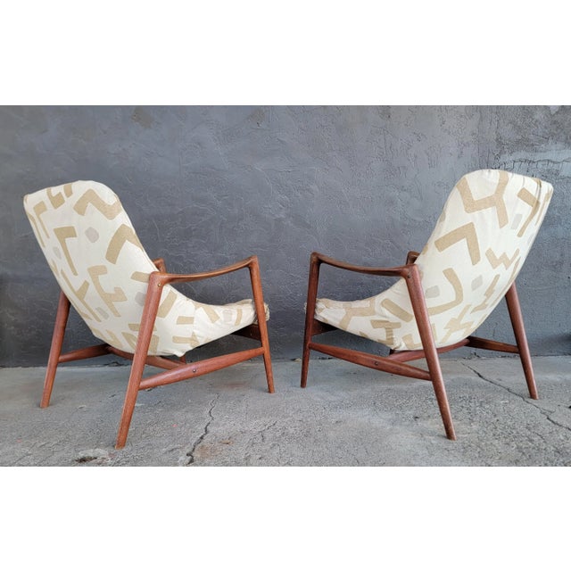 A fine sculptural pair of teak Danish Modern lounge chairs by Adopf Relling & Rolf Rastad. Denmark 1960's. Teak frame...
