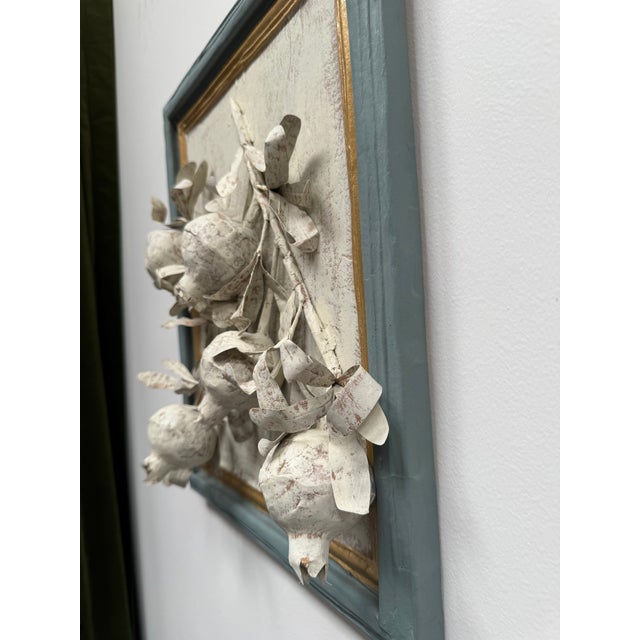 Blue Three-Dimensional Papier Mache' Botanical Art in Papier Mache Frame For Sale - Image 8 of 10