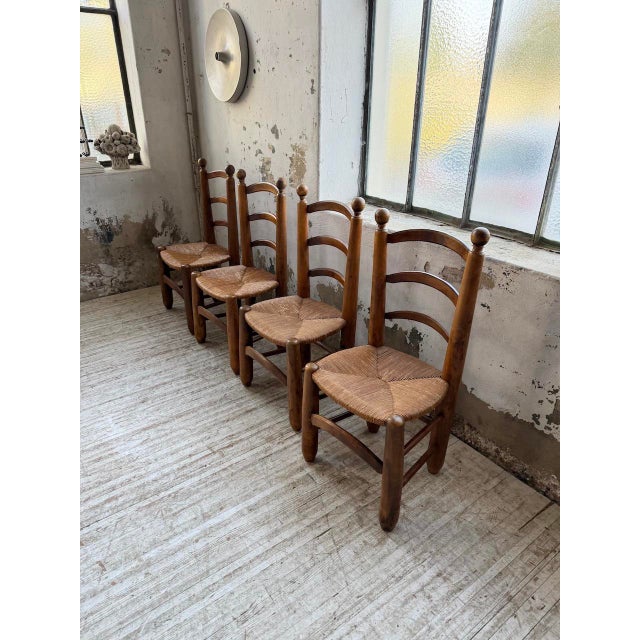 Oak and Straw Chairs by Dudouyt, 1940s, Set of 4 For Sale - Image 14 of 18