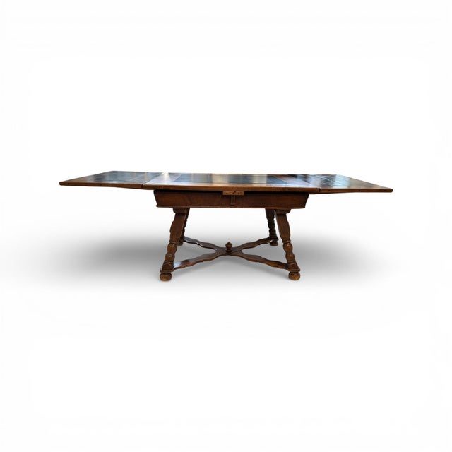 Gustavian (Swedish) 19c Swiss Antique Walnut Table With Slate & 2 Leaves For Sale - Image 3 of 5