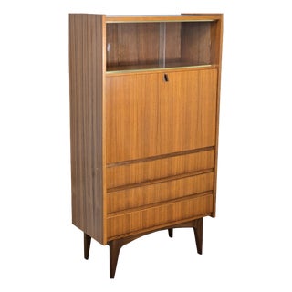Vintage Scandinavian Style Glass-Fronted Secretaire Desk, 1960s For Sale