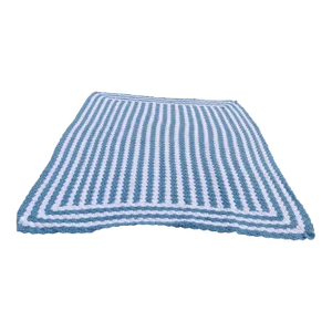 Contemporary Hand Crochet Shell Pattern Blue & White Bed Cover