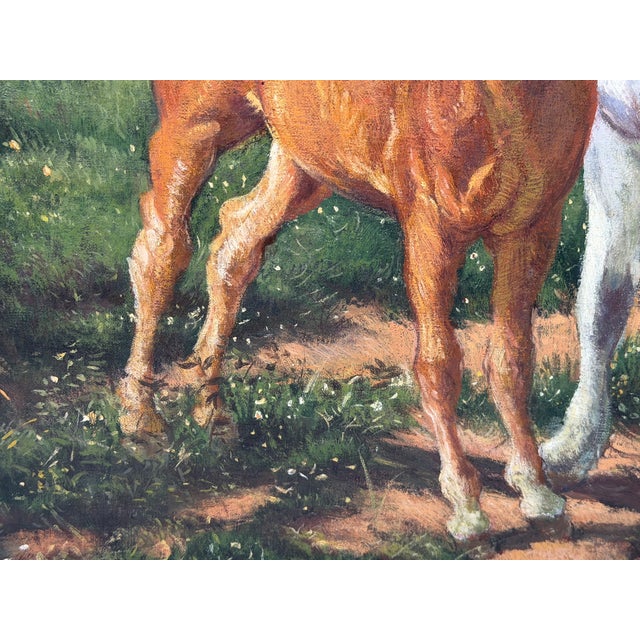 Gilt Framed Oil Painting Grey Mare and Chestnut Foal "Mother and Son" After Henry William Banks Davis Ra For Sale - Image 15 of 18