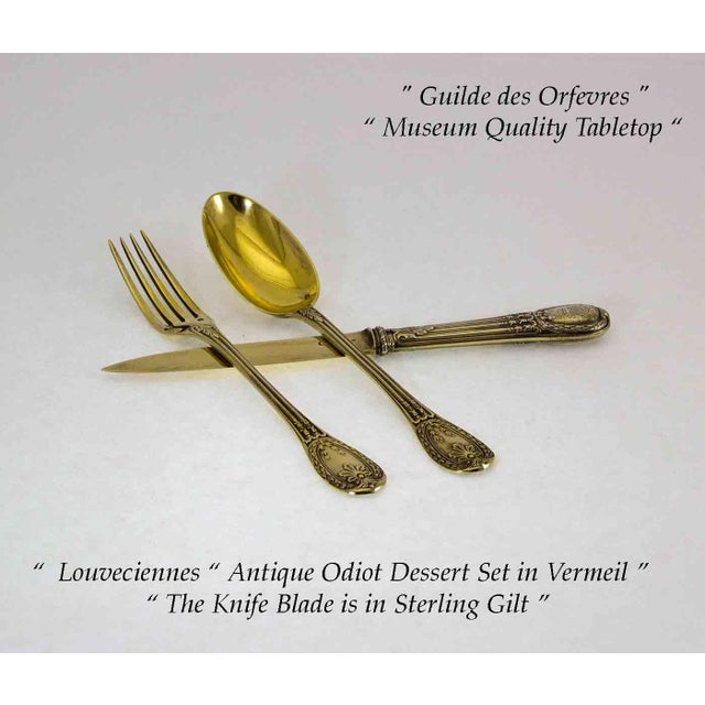 French Late 19th Century Sterling Silver Gilt Louveciennes Pattern by Odiot 3-Piece Dessert Flatware Set For Sale - Image 3 of 18