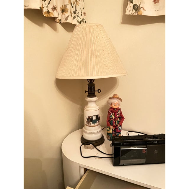 Mid 20th Century Mid Century White Ceramic Lamps With Antique Green Coupe Muel 120 Car For Sale - Image 4 of 11