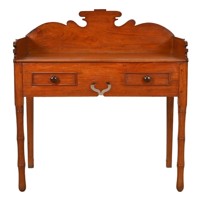 Antique English Victorian Carved Walnut Writing Desk or Console Table For Sale