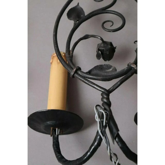 Wrought Iron Wall Lamp with Flower Motif, 1950s For Sale - Image 6 of 9