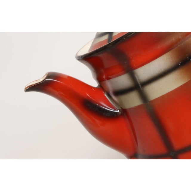 Orange Vintage Czech Bohemian Orange Tartan Plaid Art Pottery Pitcher Teapot by Erphila For Sale - Image 8 of 17
