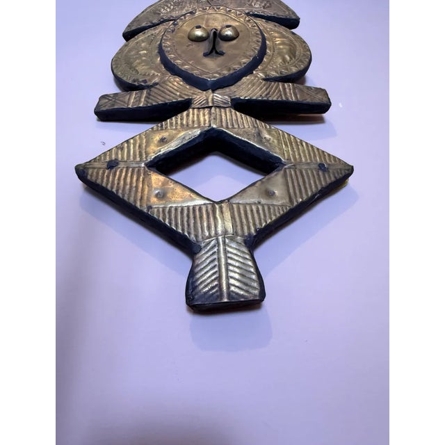 African Vintage Kota Reliquary Guardian Figure, Brass on Wood, African Tribal Art From Gabon Style For Sale - Image 3 of 8