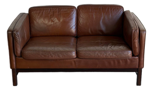Damgaardens Møbler Brown Leather Loveseat Danish Mid-Century Modern 1970s