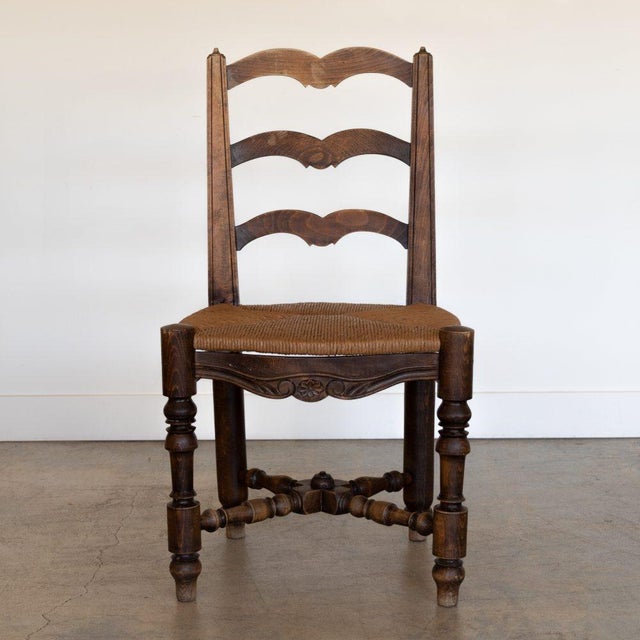 French 1940s French Carved Wood and Woven Chairs, Set of 4 For Sale - Image 3 of 12