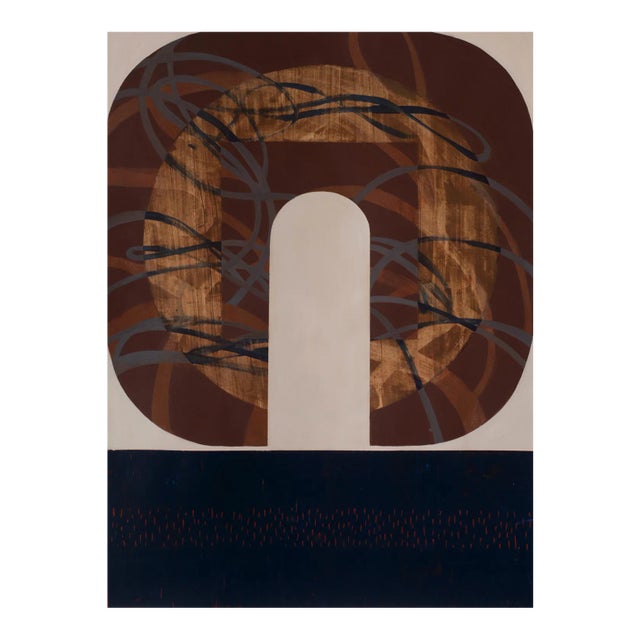 Crescent Web, Earth Tones, Geometric Abstract Painting on Paper, Unframed, 2020 For Sale