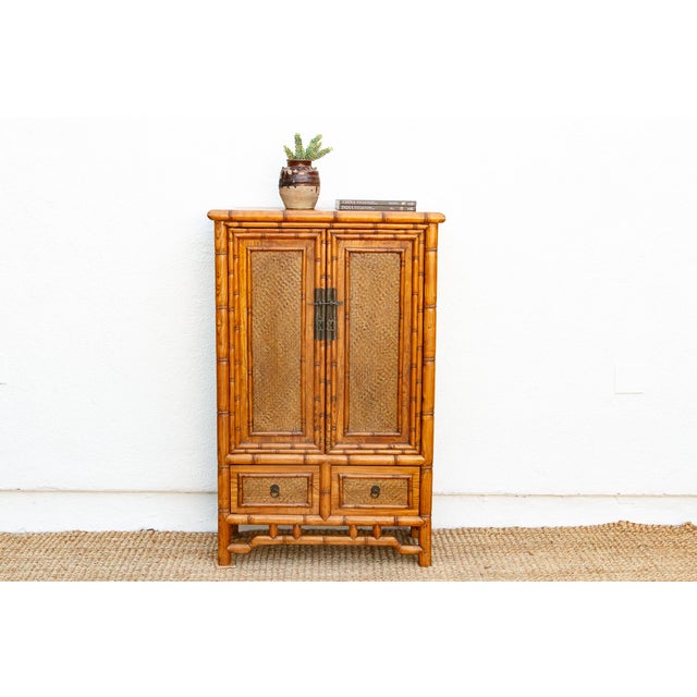 Asian Vintage Faux Bamboo & Cane Cabinet For Sale - Image 3 of 10