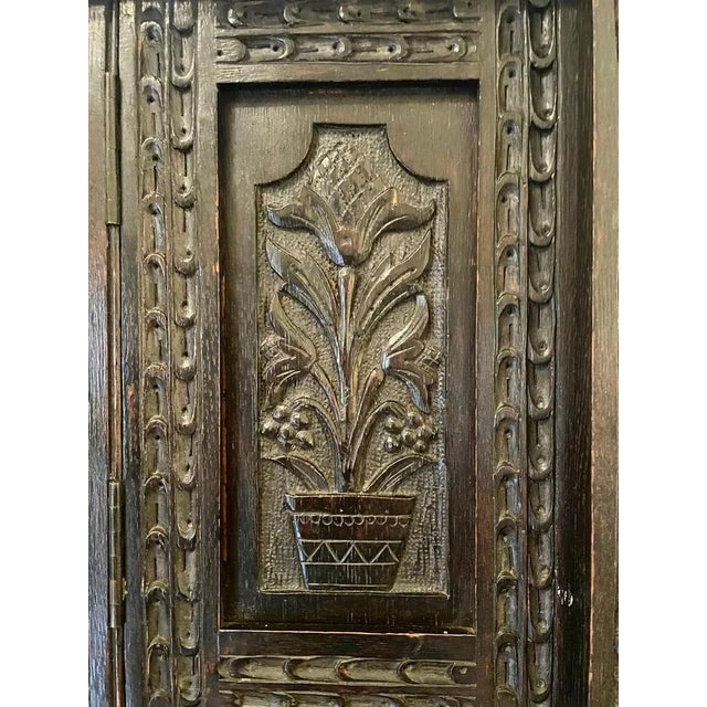 Wood Large Antique Victorian Carved Oak Side Cabinet For Sale - Image 7 of 16