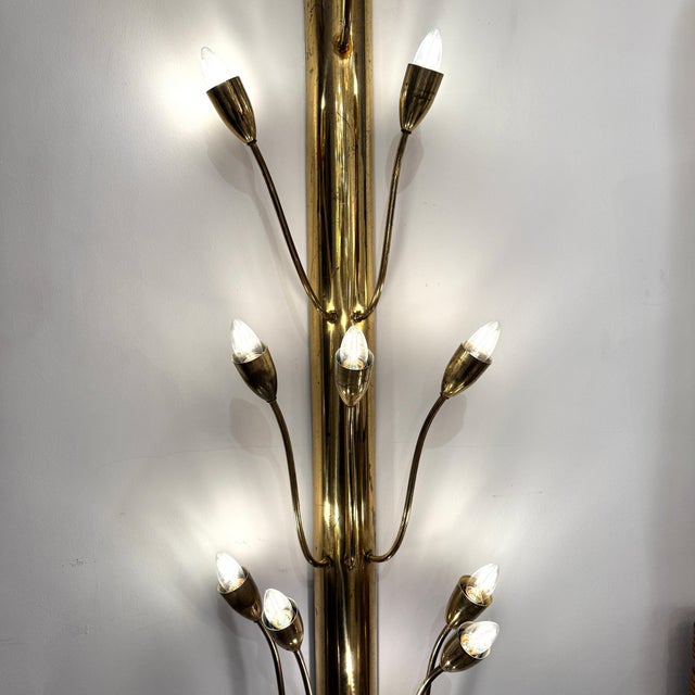 1940s Mid-20 Century Single Large Twelve Light Brass Wall Sconce For Sale - Image 5 of 18