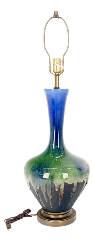 Blue Green Black Drip Glaze Italian Pottery Ceramic Onion Shape Table Lamp MINT!