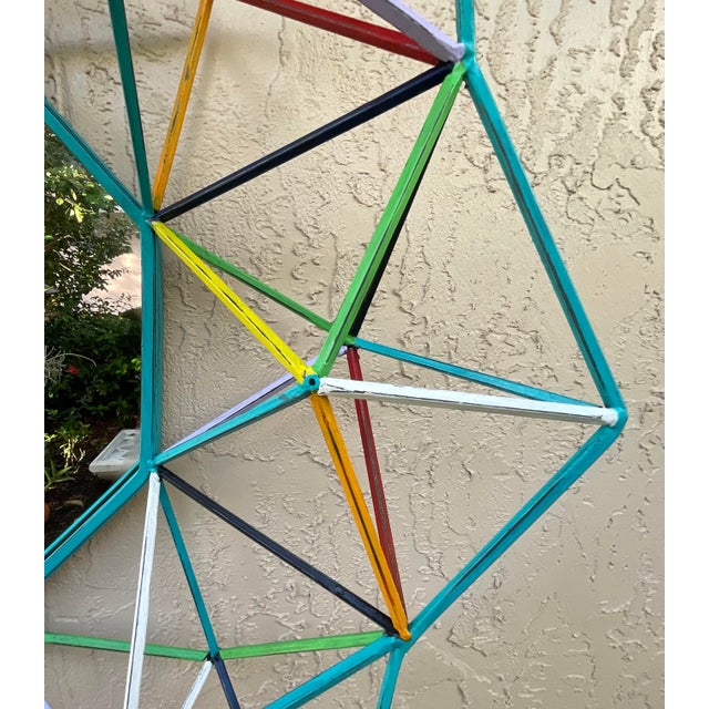 Funky One-of-a-Kind Hand-Painted Geometric Metal Mirror – 3d Sunburst Wall Art For Sale - Image 10 of 18