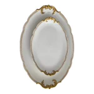 Pair of Early 20th Century Limoges Platters L. Bernardaud & Co. & Delinieres & Co. Gold and White Platters