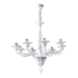 Custom Contemporary Italian 8-Arm Seeded Murano Glass Chandelier With Silver Accents For Sale