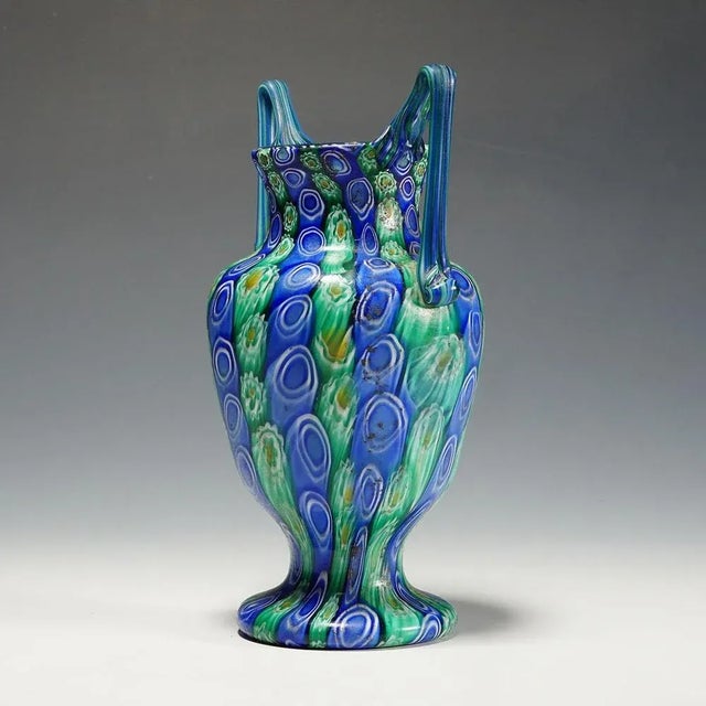 Large Antique Millefiori Vase with Handles from Toso Murano Brothers, 1910 For Sale - Image 4 of 11
