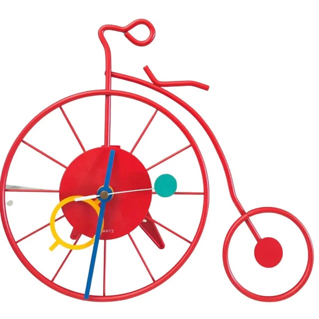 1980s Postmodern Post Modern Memphis Pop Art Penny Farthing Bicycle Wall or Desk Clock Italy For Sale - Image 9 of 9