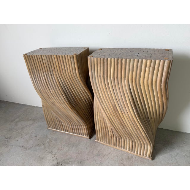 Brown Vintage McGuire Style Sculptural Organic Twisted Rattan Pedestals / Dining Table Bases – A Pair For Sale - Image 8 of 12
