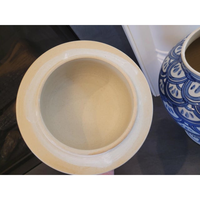 2000 - 2009 Blue and White Scalloped Apothecary Temple Jar For Sale - Image 5 of 6