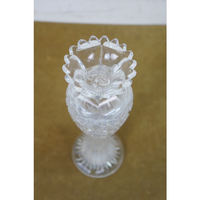 Transparent Antique American Brilliant Cut Glass Crystal Stars Mantel Bud Flower Vase 12" For Sale - Image 8 of 13