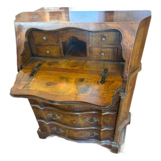 Italian 1020s Walnut & Burl Wood Diminutive Drop Front Desk For Sale