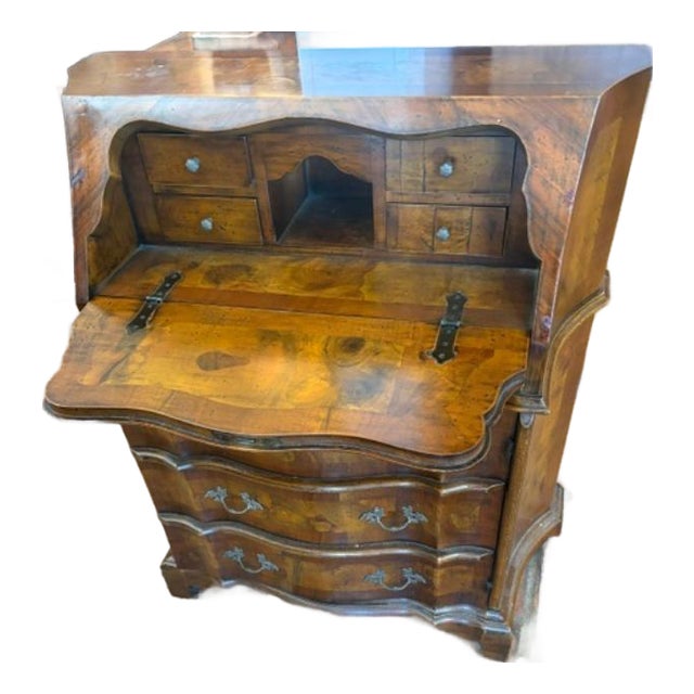Italian 1020s Walnut & Burl Wood Diminutive Drop Front Desk For Sale