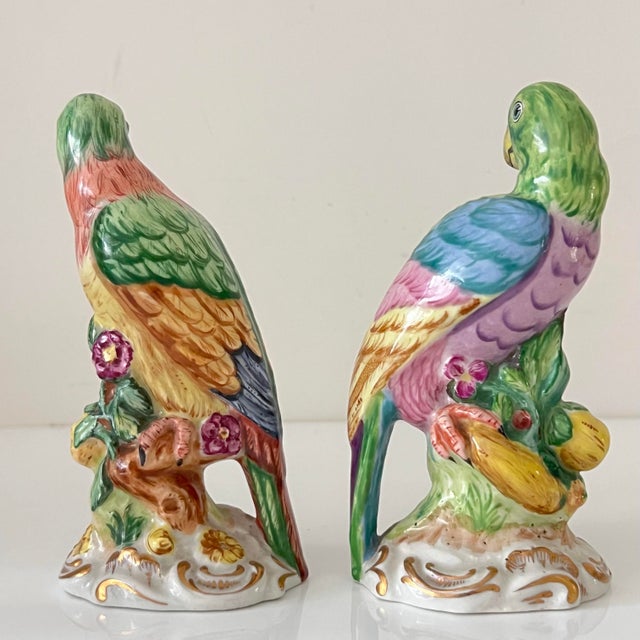 Ceramic Early 20th Century Porcelain Parrot Bird Figurines Continental Meissen-Style — Pair For Sale - Image 7 of 12