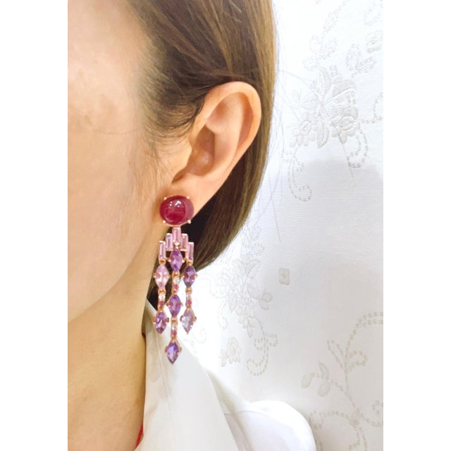 Traditional Bochic "Capri" Vintage Ruby & Purple Amethyst Earrings Set in 18k Gold & Silver For Sale - Image 3 of 18