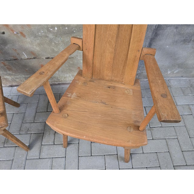 Vintage Rustic Oak Chairs with Leather Cushions, 1970s, Set of 2 For Sale - Image 17 of 18