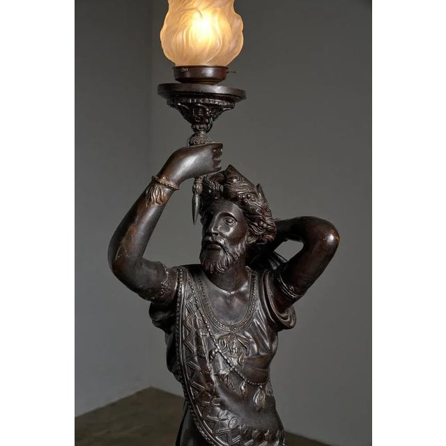 Large Sculptural Male and Female Lamps in Bronze, 1920s, Set of 2 For Sale - Image 6 of 12