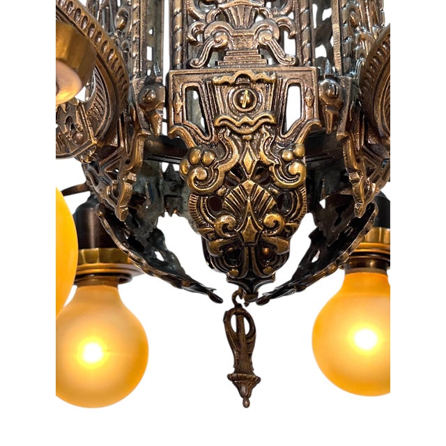 1920s Cast Bronze 6 Light Chandelier With Ladies and Revived Original Finish #2596 For Sale In Los Angeles - Image 6 of 14