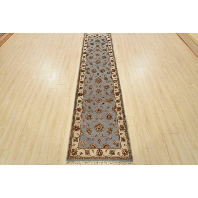 Farmhouse Agra Runner 2’6” X 10′ Blue Wool/Silk Traditional Hand-Knotted Oriental Rug For Sale - Image 3 of 13