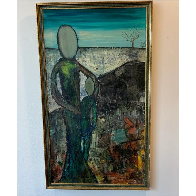 Textile Mid 20th Century Cubist Figurative Modern Oil Painting on Canvas, Framed For Sale - Image 7 of 7