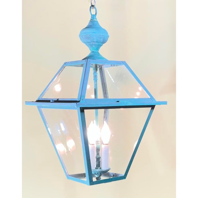 Exquisite Vintage Verdigris Solid Brass & Hanging Lantern / Chandelier For Sale In Miami - Image 6 of 14