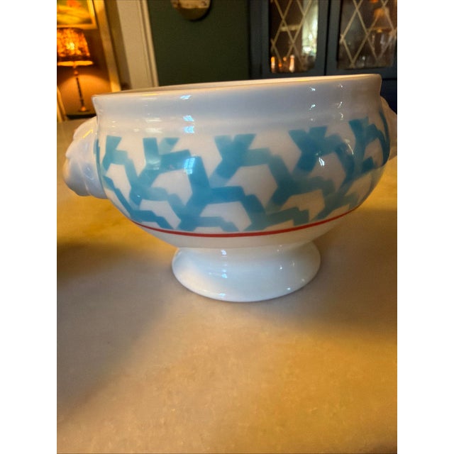Villeroy & Boch Lina Aqua Porcelian Pedestal Lion Head Soup Bowl Set of 2 For Sale - Image 10 of 16