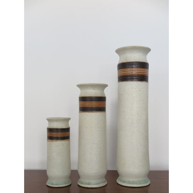 Italian stoneware vases set of three designed and produced by italian artist Bruno Gambone signed under the base “Gambone...