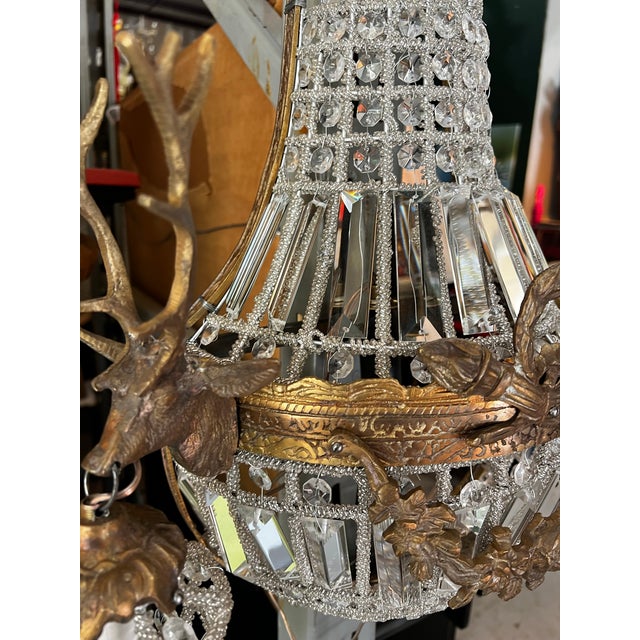 Gold 1970s Gold Deer Head Stag Crystal Sconces - A Pair For Sale - Image 8 of 8