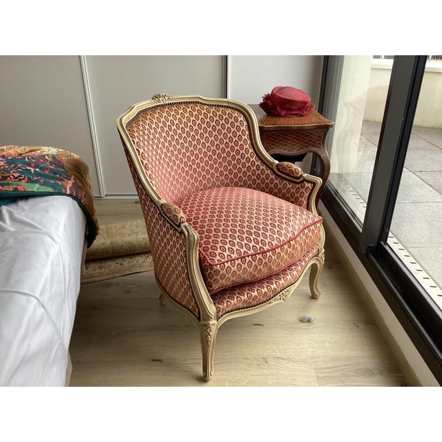 Raspberry Red Stunning French Painted Bergères W/Raspberry Velvet Upholstery For Sale - Image 8 of 12