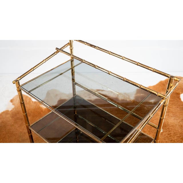 Vintage Mid Century Brass & Smoked Glass Bar Cart, C. 1970s For Sale - Image 13 of 17
