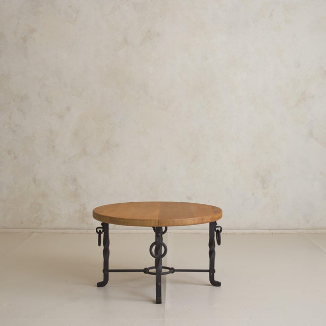 Mid-Century Modern Belgian Oak + Wrought Iron Coffee Table, 1950s For Sale - Image 3 of 11